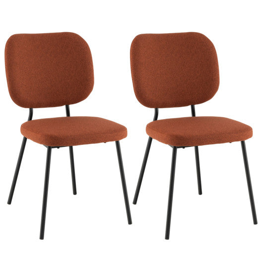 Costway Set of 2 Orange Modern Armless Dining Chairs with Linen Fabric
