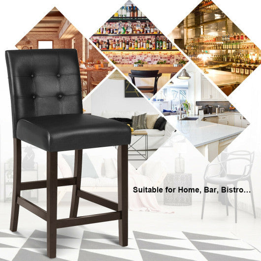 Costway Set of 2 PVC Leather Bar Stools with Solid Wood Legs