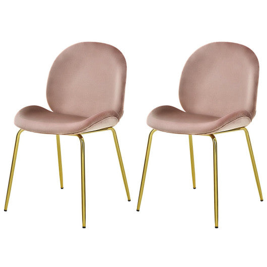 Costway Set of 2 Pink Velvet Accent Chairs with Gold Metal Legs