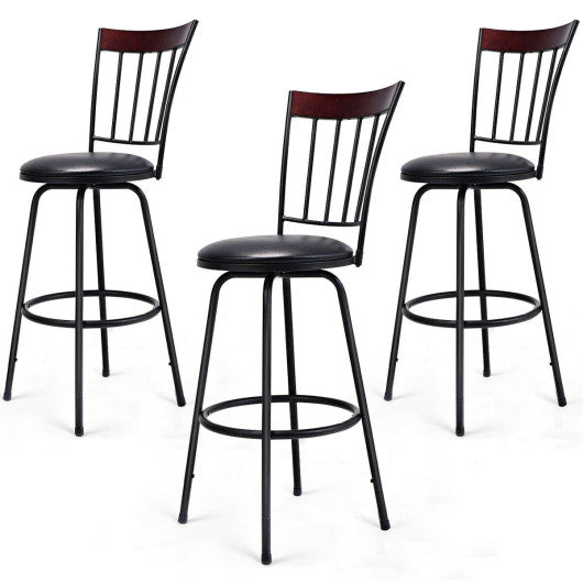 Costway Set of 3 Steel Frame PU Leather Swivel Bar Stools