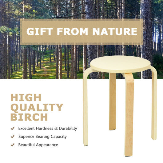 Costway Set of 4 Beige Bentwood Round Stool Stackable Dining Chairs with Padded Seat