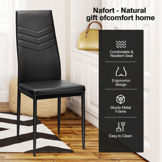 Costway Set of 4 High Back Dining Chairs with PVC Leather and Non-Slip Feet Pads