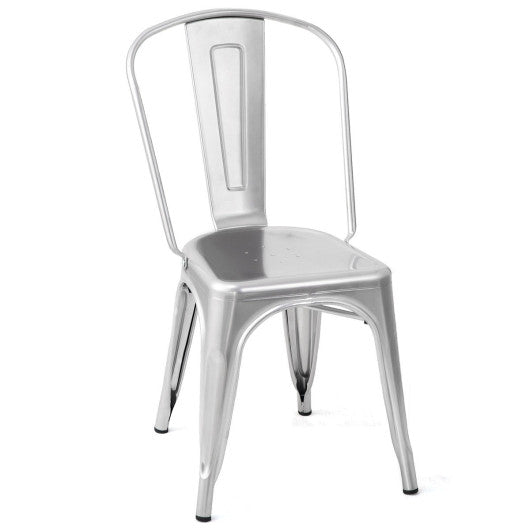 Costway Set of 4 Silver Tolix Style Dining Chair Stackable Bistro Chair