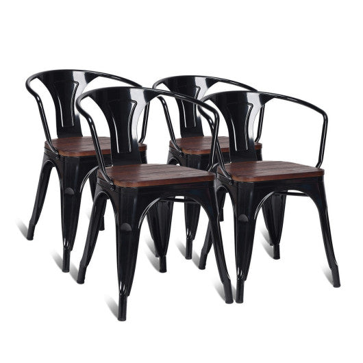 Costway Set of 4 Tolix Style Stackable Black Bistro Metal Furniture