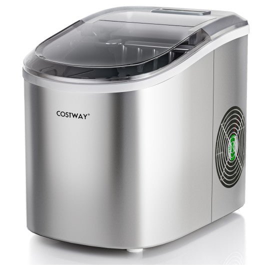 Costway Silver Countertop Automatic Ice Maker Machine 27Lbs/24 Hrs with Scoop and Basket