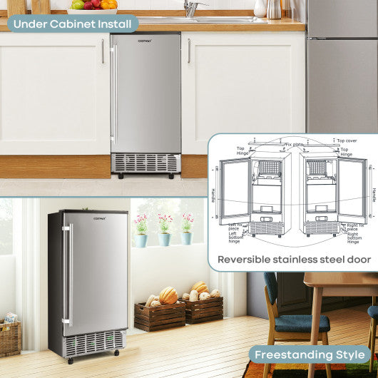 Costway Silver Free-Standing Built-in Ice Maker with 80lbs per Day