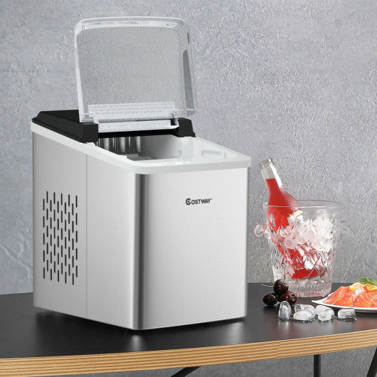 Costway Stainless Steel 26 lbs/24 H Self-Clean Countertop Ice Maker Machine