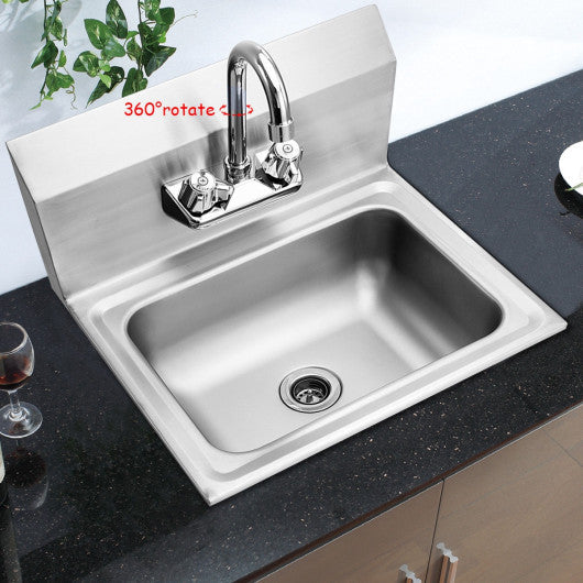 Costway Stainless Steel Wall Mount Washing Sink Basin with Faucet