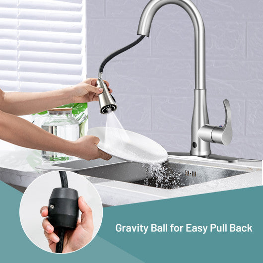 Costway Touchless Kitchen Faucet with 360° Swivel Single Handle Sensor and 3 Mode Sprayer