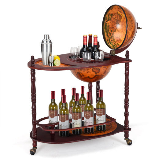 Costway Vintage Globe Rolling Wine Bar Cart with Extra Shelf