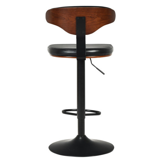 Costway Walnut Bentwood Barstool Height Adjustable Upholstered Swivel Stool