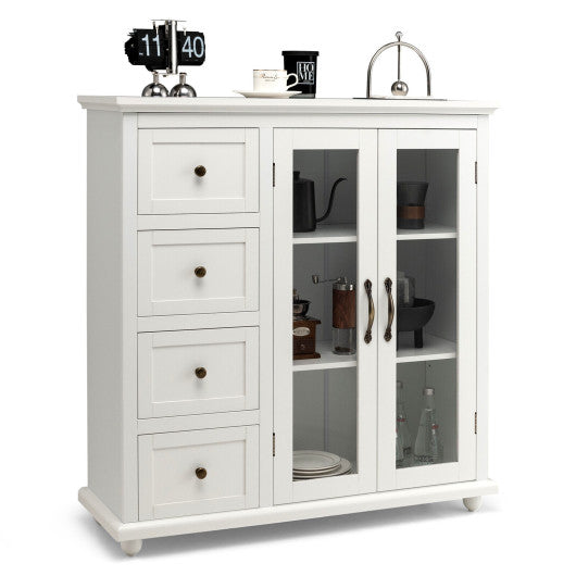 Costway White Buffet Sideboard Table Kitchen Storage Cabinet with Drawers and Doors