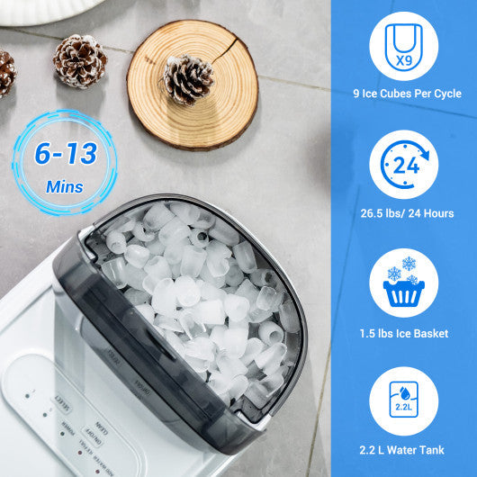 Costway White Countertop Ice Maker 26.5lbs/Day with Self-Cleaning Function and Flip Lid