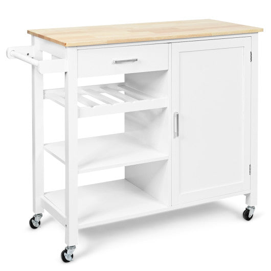 Costway White Kitchen Island Cart Rolling Serving Cart Wood Trolley