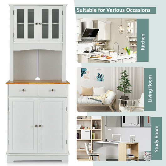 Costway White Kitchen Pantry Cabinet with Wood Top and Hutch
