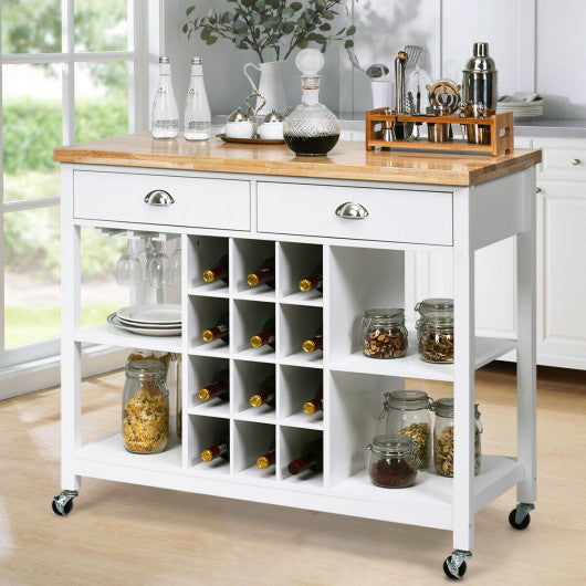 Costway White Rolling Kitchen Island Bar Storage Serving Cart