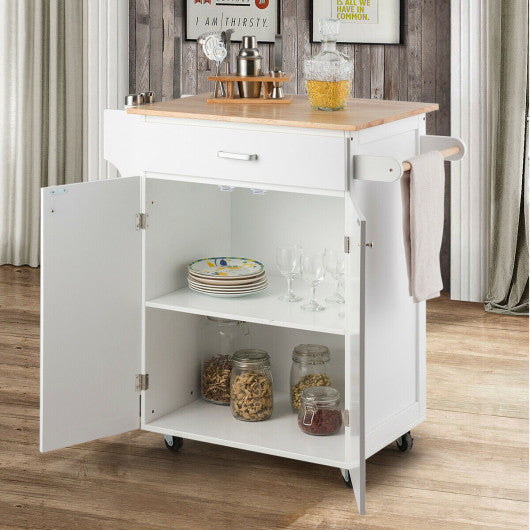 Costway White Rolling Kitchen Island Cart Storage Cabinet with Spice Rack