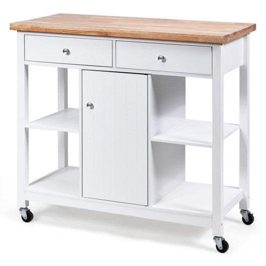 Costway White Rolling Kitchen Trolley Island Utility Cart Storage Shelf