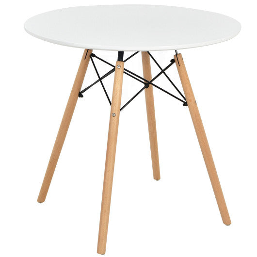 Costway White Round Modern Dining Table with Solid Wooden Leg