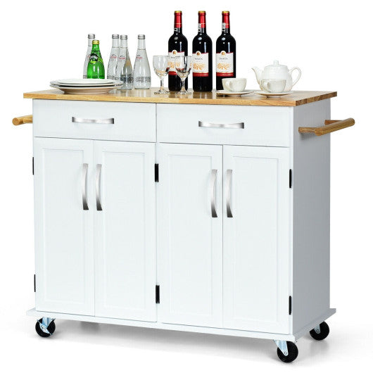 Costway White Wood Top Rolling Kitchen Trolley Island Cart Storage Cabinet