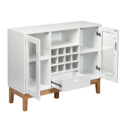 Costway White Wood Wine Storage Cabinet Sideboard Console Buffet Server