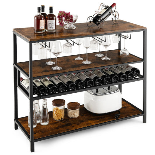 Costway Wine Rack Table With 4 Rows of Glass Holders