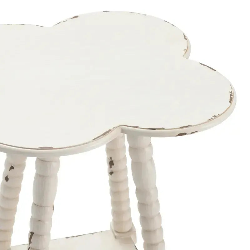 Crestview Collection Bar Harbor 18" x 18" x 26" Traditional Wood Clover Shaped Accent Table In Distressed White Finish
