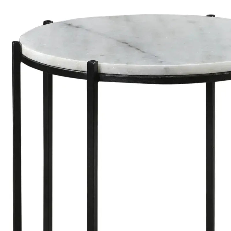 Crestview Collection Bengal Manor 17" x 17" x 22" Modern Iron And Marble Accent Table In Black and White Finish
