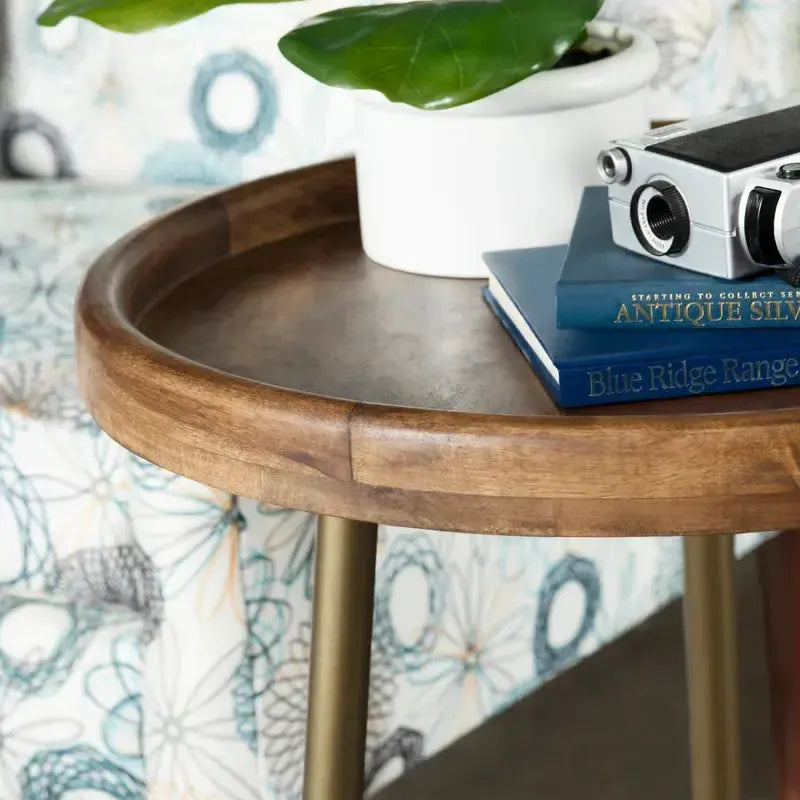 Crestview Collection Bengal Manor 19" x 19" x 25" Transitional Iron And Mango Wood Tray Top Accent Table In Natural Finish