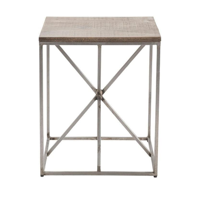 Crestview Collection Bengal Manor 20" x 20" x 24" Occasional Rough Mango Wood And Iron Asterisk Square End Table In Natural Wood and Metal Finish