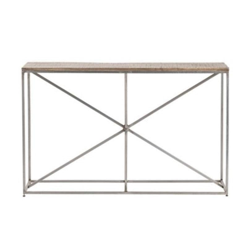 Crestview Collection Bengal Manor 50" x 15" x 31" Occasional Rough Mango Wood And Iron Asterisk Rectangle Console Table In Natural Wood and Nickel Finish