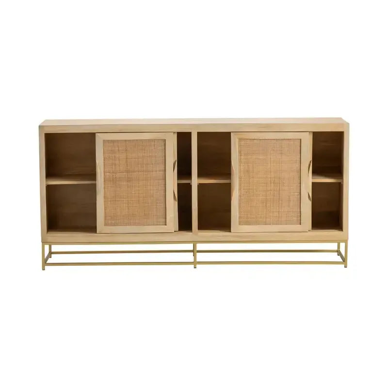 Crestview Collection Bengal Manor 68" x 14" x 32" 4-Sliding-Door Coastal Natural Cane Light Mango Wood Sideboard