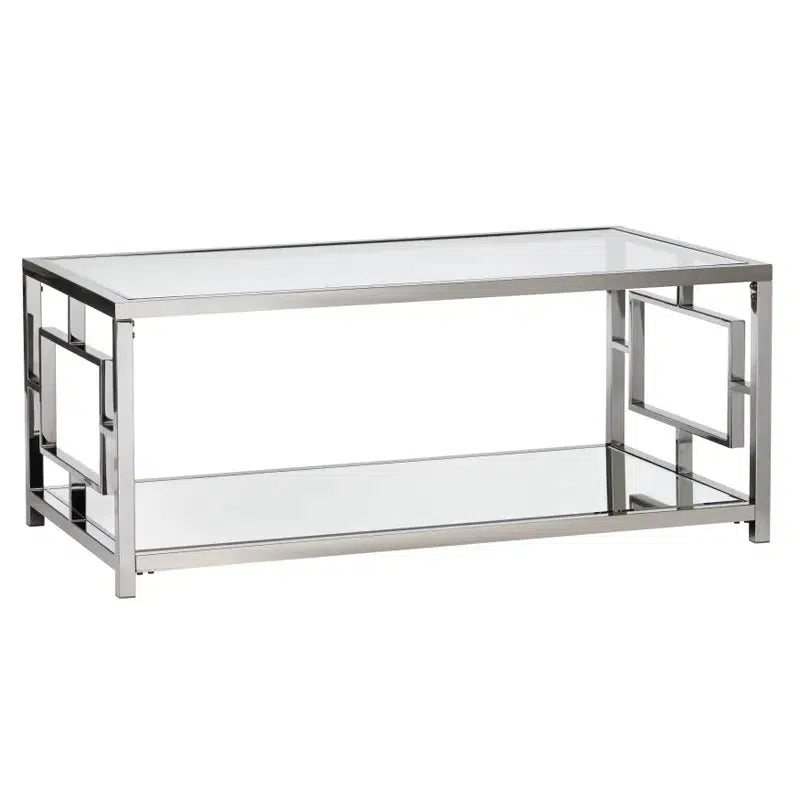 Crestview Collection Bentley 48" x 28" x 20" Occasional Metal And Glass Rectangle Design Cocktail Table with Beveled Mirror Top