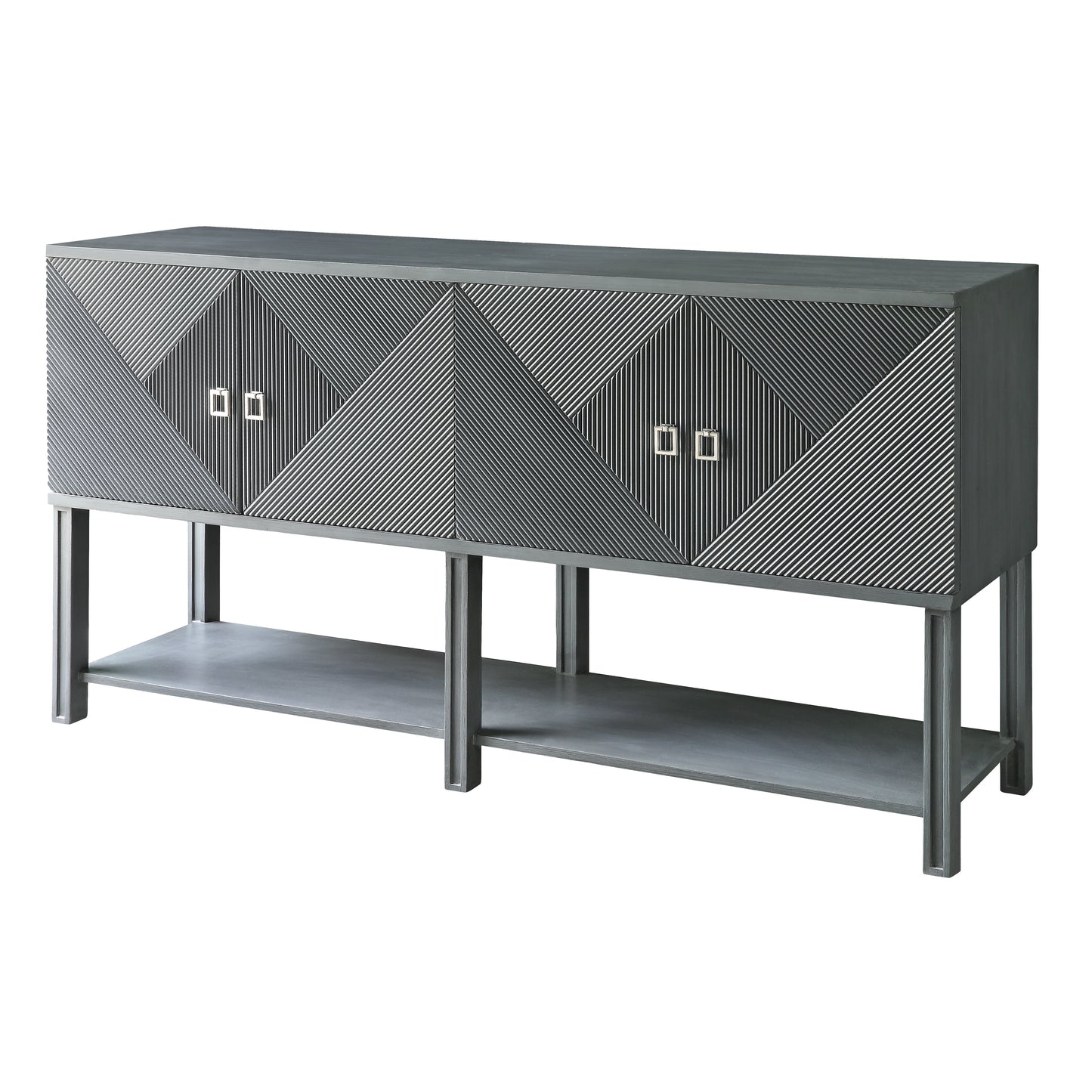 Crestview Collection Berkshire 70" x 16" x 38" 4-Door Transitional Wood Geometric Design Tambor Sideboard In Gray Finish