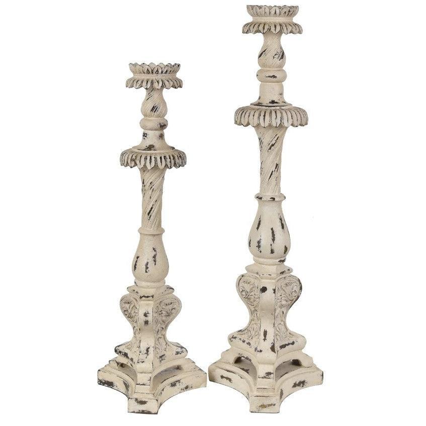 Crestview Collection Catalina 18" & 24" 2-Piece Traditional Resin Candle Holder In White Wash Finish