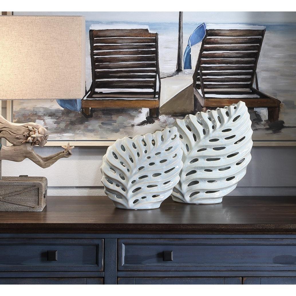 Crestview Collection Ceramic Vesa 14" & 11" 2-Piece Traditional Ceramic Vase In Blue Pearl Finish