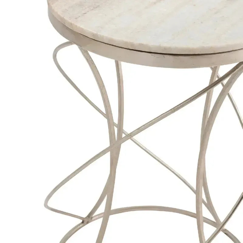 Crestview Collection Chaney 17" x 17" x 24" Modern Marble And Metal Accent Table In White and Nickel Finish
