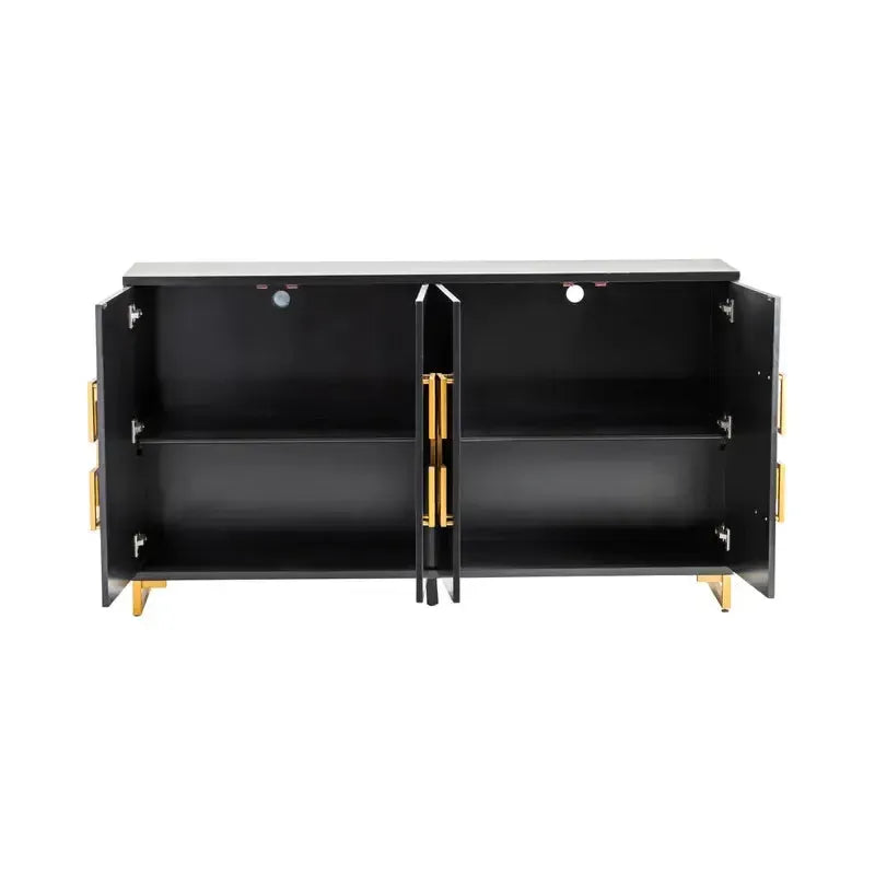 Crestview Collection Corinthian 68" x 16" x 38" 4-Door Modern Black and Gold Wood And Metal Key Sideboard