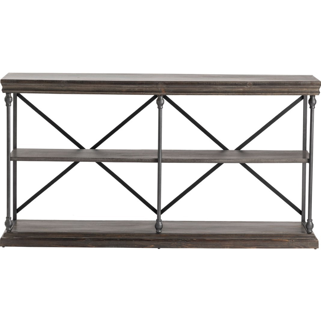 Crestview Collection Covington 64" x 17" x 34" Rustic Metal And Wood Console Table In Dark Brown and Black Finish