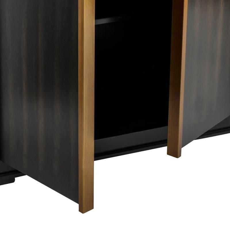 Crestview Collection Empire 72" x 17" x 35" 4-Door Transitional Dark Brown Wood And Metal Sideboard With Burnished Brass Hardware In Rich Jacobean Finish