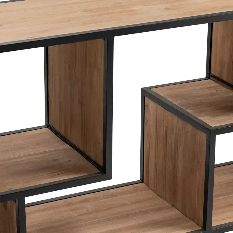 Crestview Collection Fleetwood 64" x 16" x 32" Rustic Metal And Wood Angled Console In Natural Wood and Black Finish