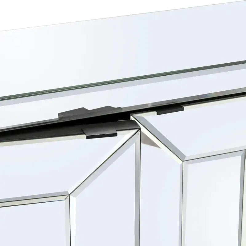 Crestview Collection Grand 72" x 17" x 35" 4-Door Modern Glass And Metal Beveled Mirror Picture Frame Sideboard