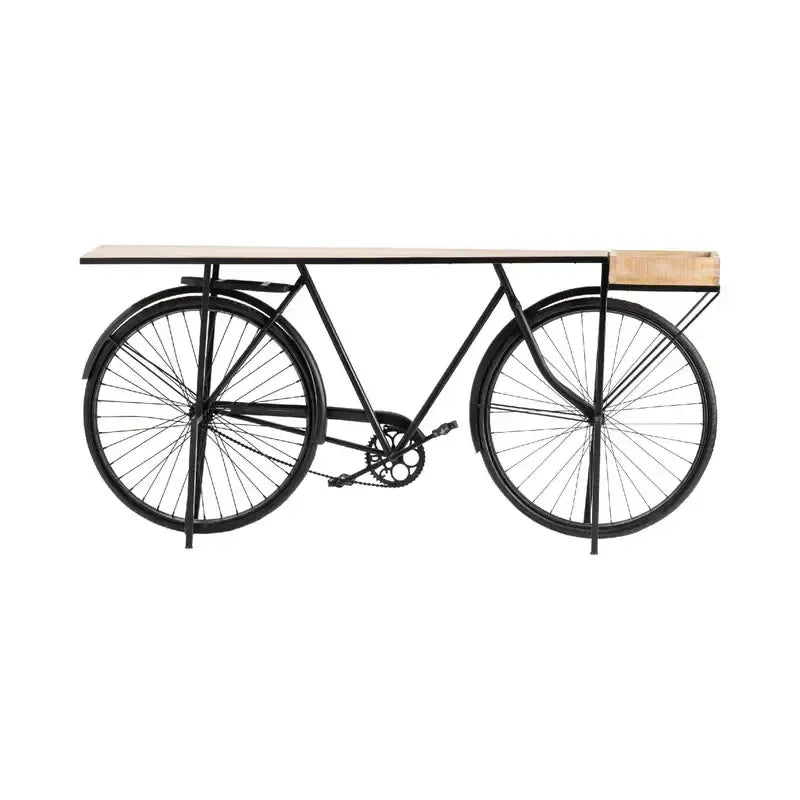 Crestview Collection HB Cruiser 73" x 14" x 34" Rustic Metal And Wood Console Table In Natural Wood and Black Finish