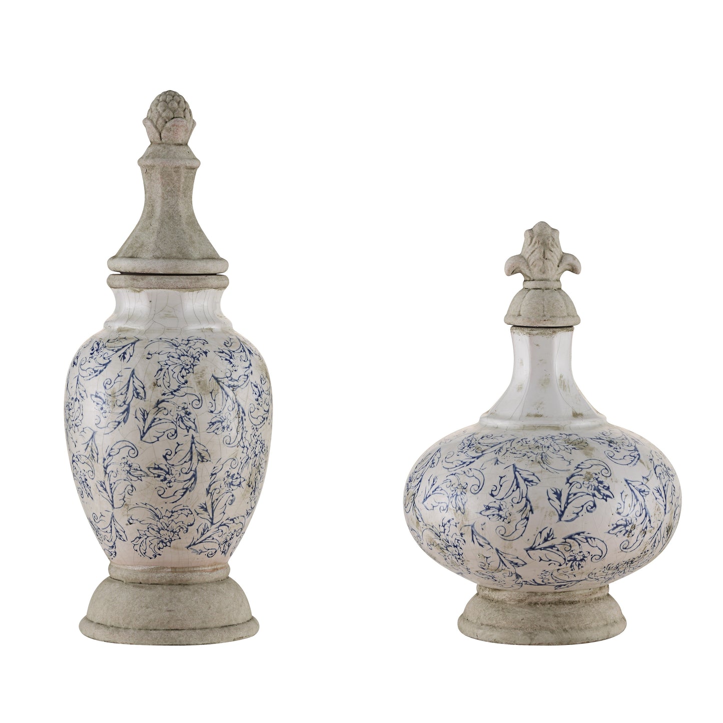 Crestview Collection Hammet 21" & 15" 2-Piece Traditional Ceramic Lidded Vase In Delft Blue and White Finish