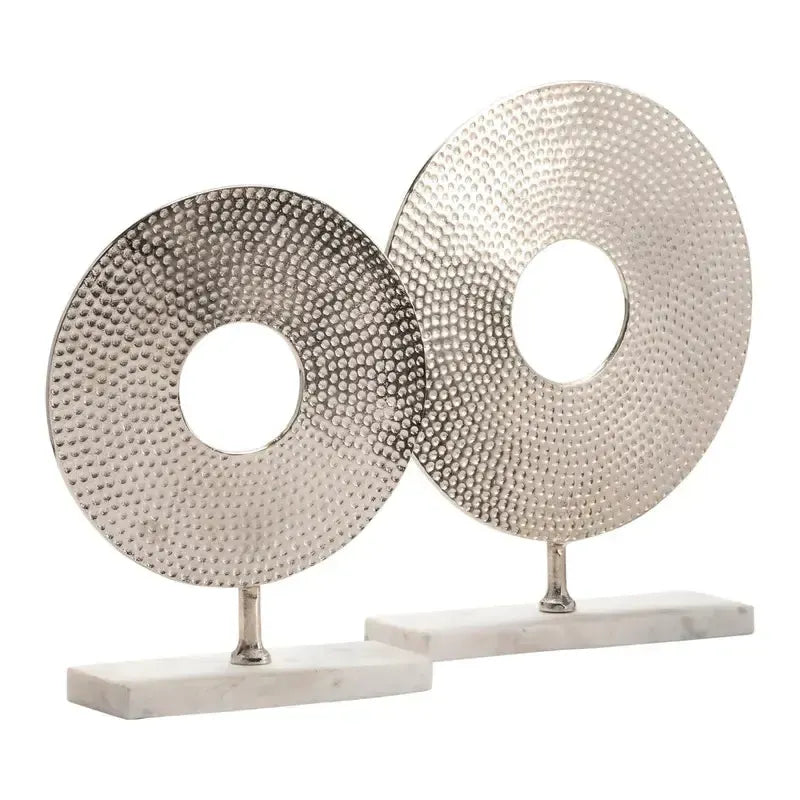 Crestview Collection Harris 18" & 15" 2-Piece Transitional Aluminum And Marble Sculpture In Nickel and White Marble Finish