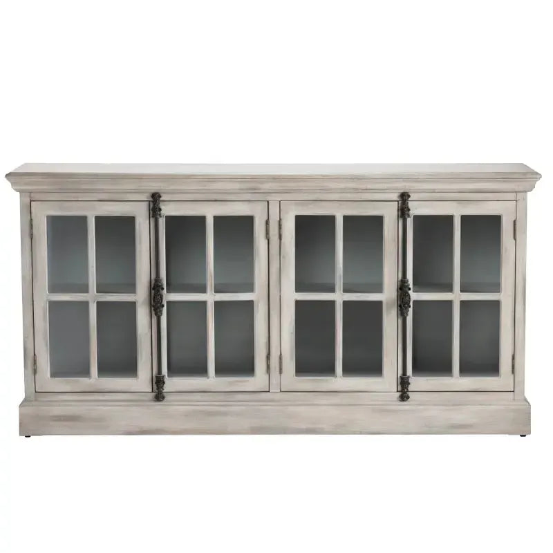 Crestview Collection Harrison 72" x 17" x 36" 4-Door Traditional Glass And Wood Media Console In Light Gray Wash Finish