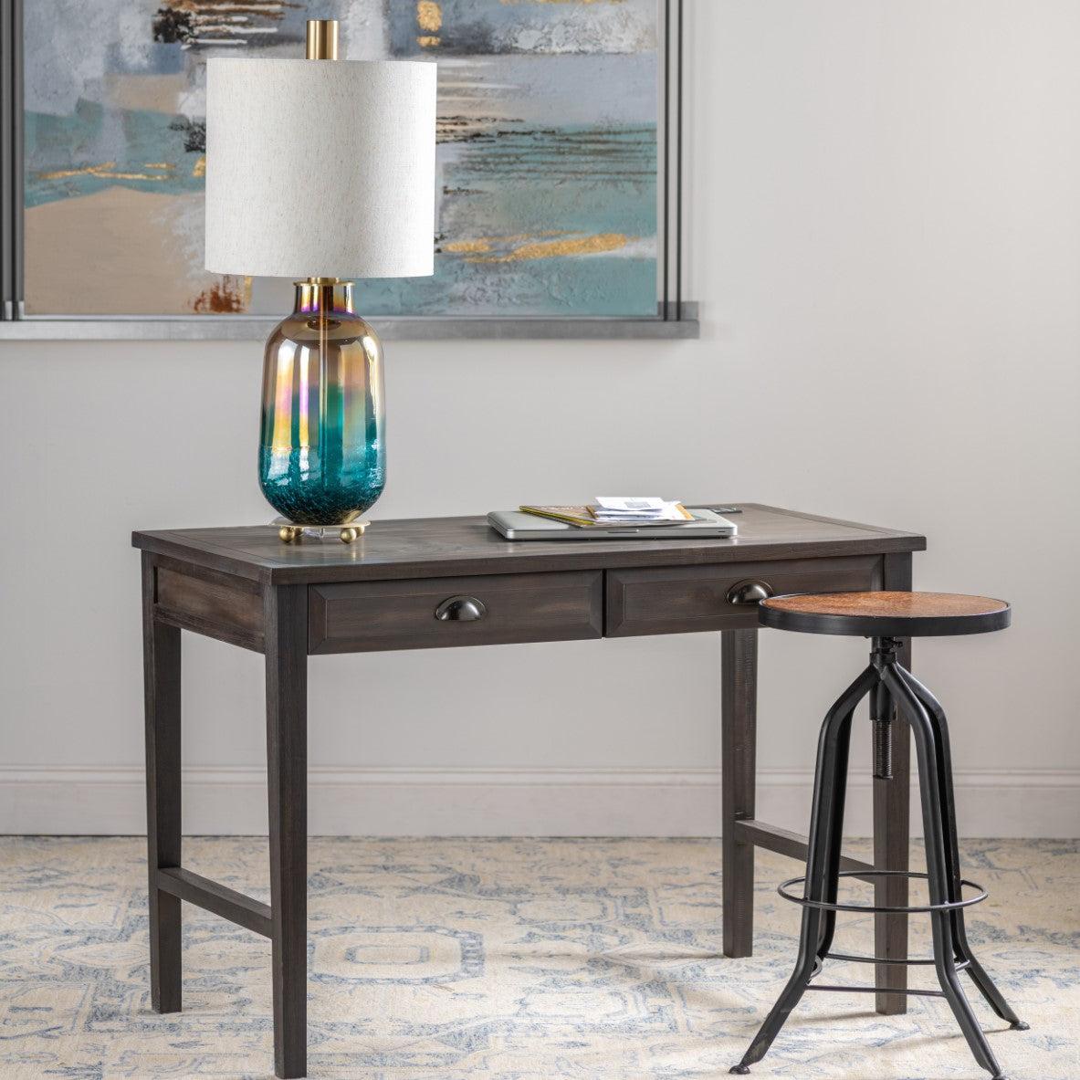 Crestview Collection Hawthorne Estate 44" x 22" x 30" 2-Drawer Rustic Wood Pine Accent Desk with USB Power In Gray Wash Finish