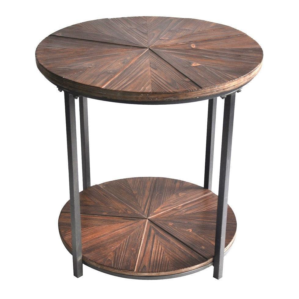 Crestview Collection Jackson 24" x 24" x 24" Rustic Metal And Wood Round End Table In Brown Finish