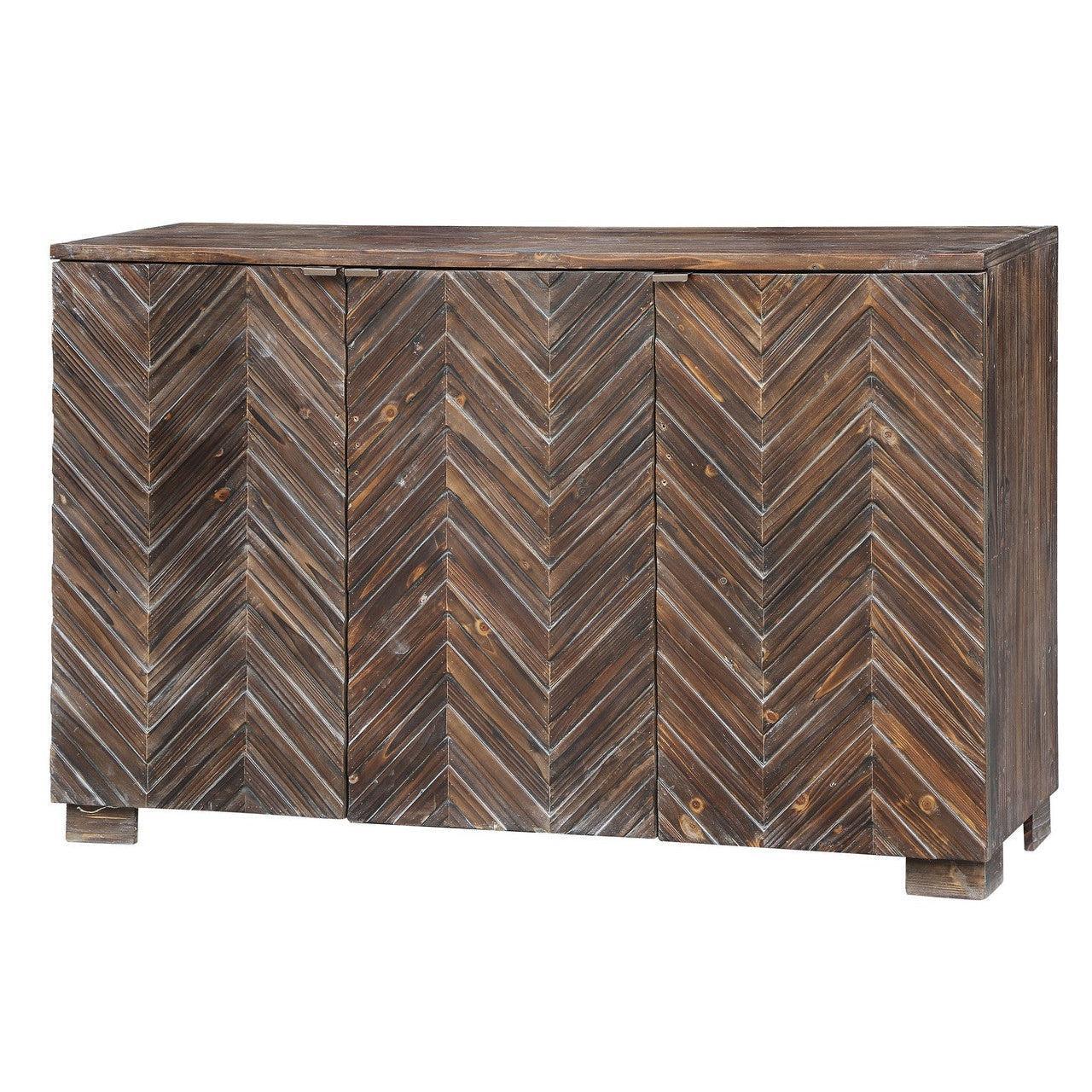 Crestview Collection Jackson Raised 54" x 17" x 34" 3-Door Rustic Brown Wood Chevron Sideboard