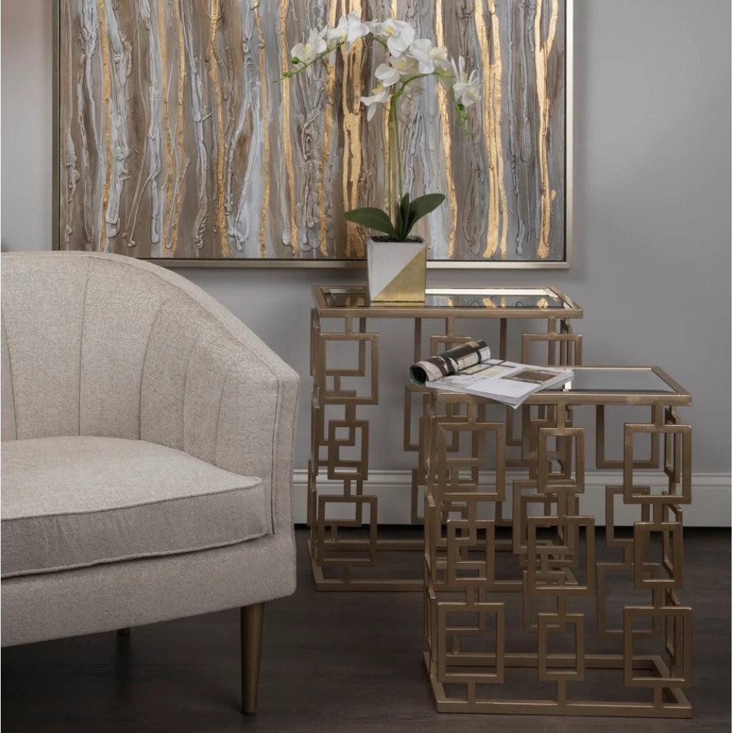 Crestview Collection Maddox 24" x 12" x 26" Modern Metal And Mirror Set of Rectangle Tables In Champagne Finish
